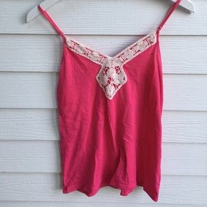 Hot Pink AE Tank with Crochet Detailing